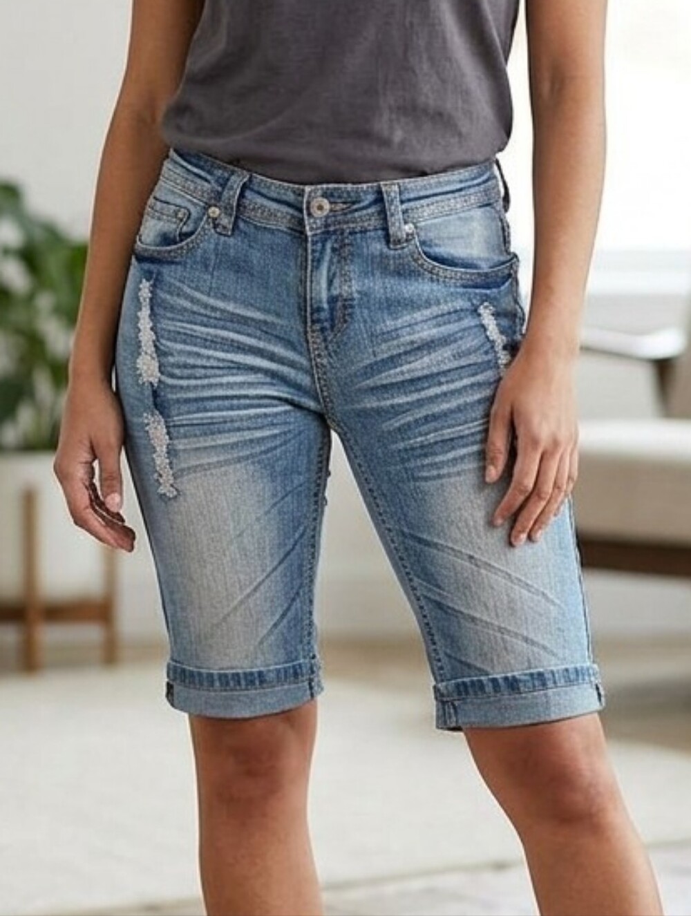 Blue Distressed Jean Shorts